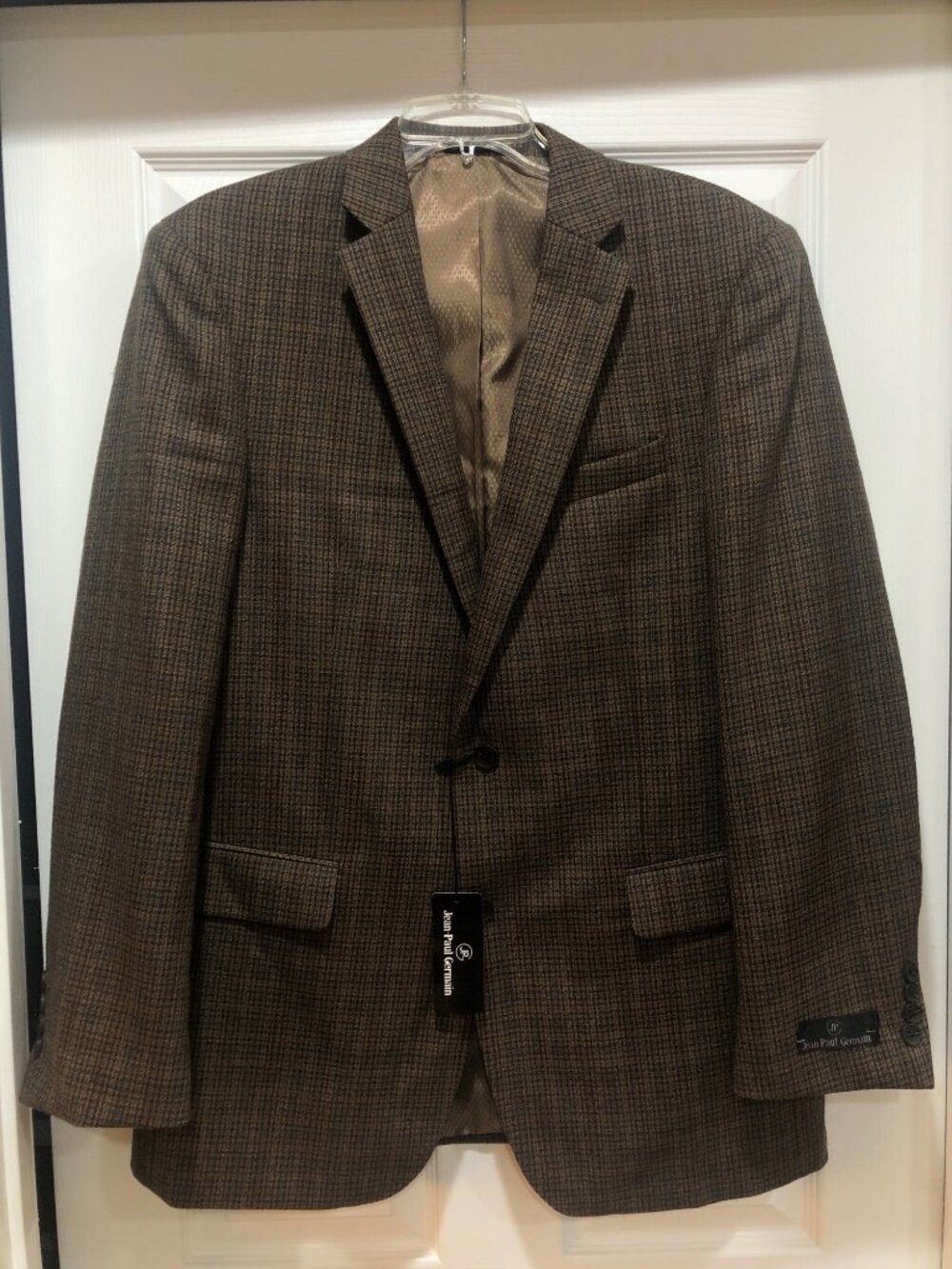 NWT Jean-Paul Germain 100% Wool Brown Check Blazer Sport Coat Jacket 42 Long